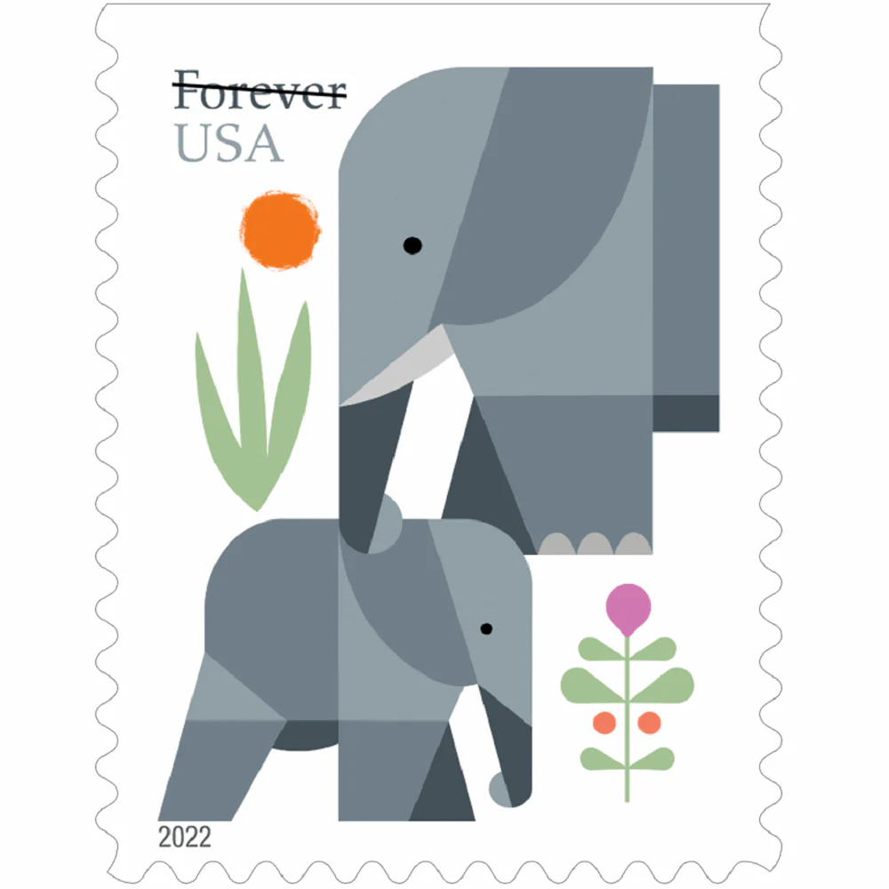 elephants-2022-forever-stamps-histamps (2) Elephants 2022- USPS Forever Stamps(Books) - Image 1