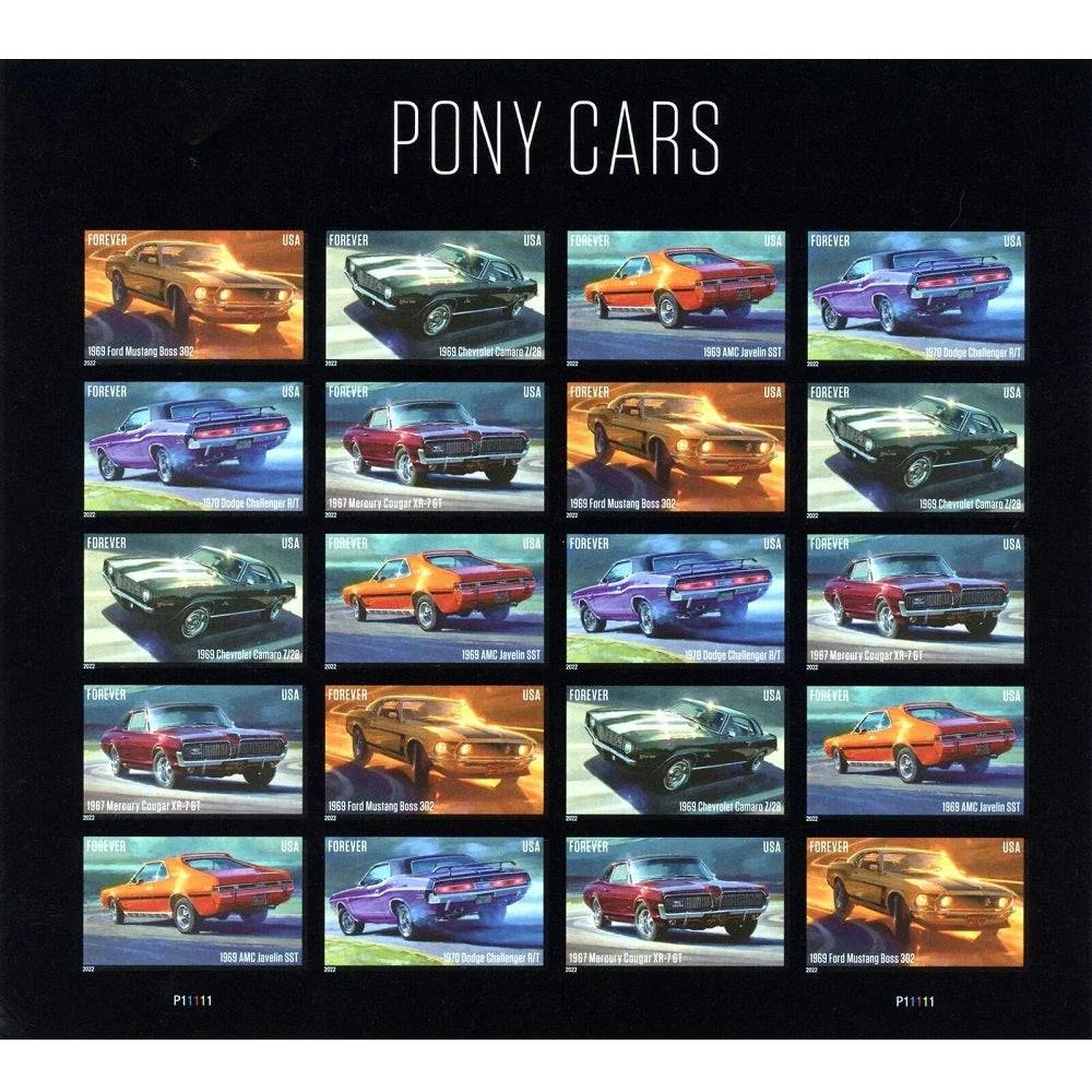 pony-cars-2022-forever-stamps-histamps (1) Pony Cars 2022- USPS Forever Stamps(Sheets) - Image 1