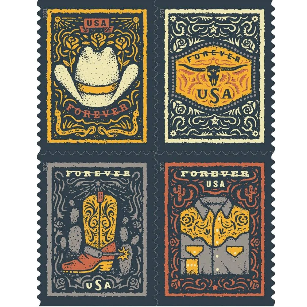 western-wear-2021-forever-stamps-histamps (1) Western Wear 2021- USPS Forever Stamps(Books) - Image 1